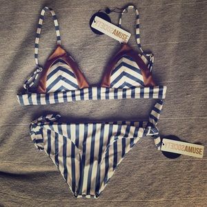 Amuse society gold and blue stripped bikini size S